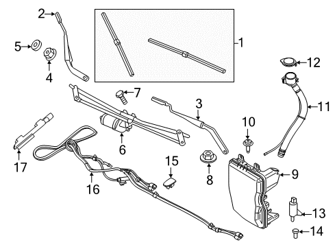 2021 Mini Cooper Countryman Wipers Bracket, Hose Line Diagram for 61667373183