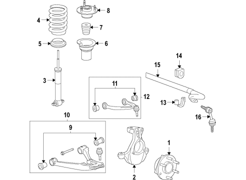 2021 Cadillac Escalade ESV Suspension Components, Lower Control Arm, Upper Control Arm, Stabilizer Bar Strut Diagram for 84546766