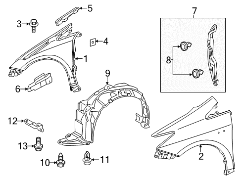 2017 Toyota Prius V Fender & Components Liner Extension Diagram for 53852-47050