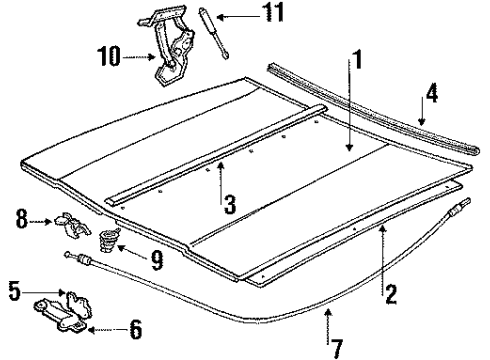 1989 Buick Electra Hood & Components Release Cable Diagram for 20470537