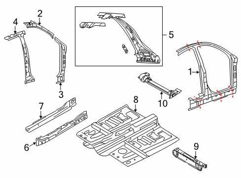 2017 Ford Special Service Police Sedan Aperture Panel, Center Pillar & Rocker, Floor, Hinge Pillar Rear Crossmember Diagram for AG1Z-5410672-A