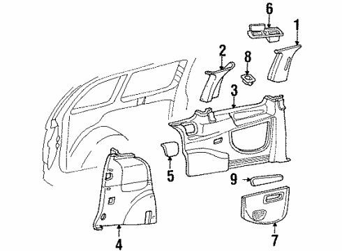 1997 Ford Windstar Interior Trim - Side Panel Cup Holder Diagram for F58Z1613560C