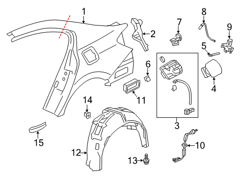 2014 Honda Accord Quarter Panel & Components, Exterior Trim Grommet Assy., Fuel Cap Diagram for 74490-T2A-A00