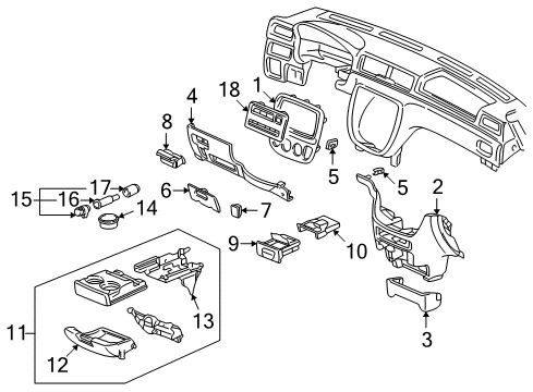 2001 Honda CR-V Cluster & Switches, Instrument Panel Sub-Holder, Cup (Black) Diagram for 77232-S10-A01ZA