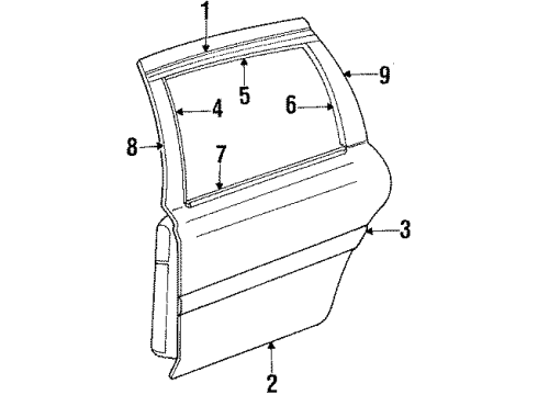 1993 Lincoln Continental Rear Door & Components, Exterior Trim Body Side Molding Diagram for E8OY5425557CZ