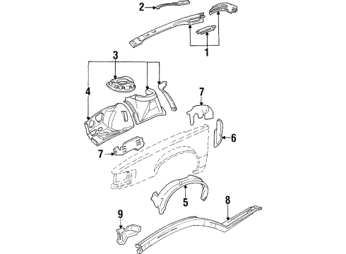 1993 Buick Park Avenue Structural Components & Rails Panel-Front Wheelhouse Diagram for 25606990