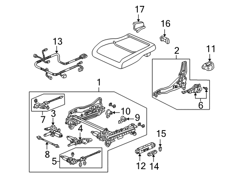 2002 Acura CL Power Seats Box Assembly, Driver Side Gear Diagram for 81515-S3M-003