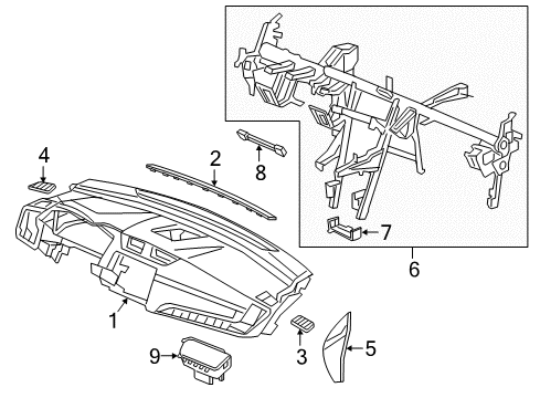 2021 Honda CR-V Cluster & Switches, Instrument Panel Beam Comp, Steering Hang Diagram for 61310-TLA-345ZZ