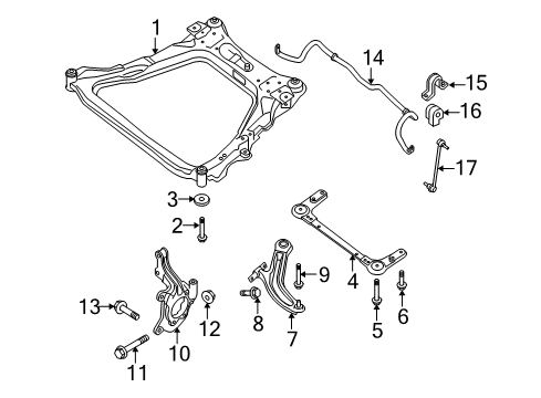 2008 Nissan Sentra Front Suspension Components, Lower Control Arm, Stabilizer Bar Bolt Diagram for 54459-EN00D