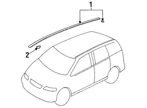 1995 Honda Odyssey Exterior Trim - Roof Molding Assy., L. Roof Diagram for 74316-SX0-003