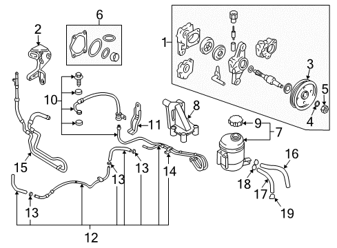 2003 Hyundai Tiburon P/S Pump & Hoses, Steering Gear & Linkage Bracket - Pump Diagram for 57210-38020