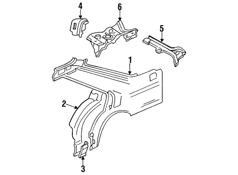 1995 Ford Escort Inner Structure - Quarter Panel Inner Wheelhouse Diagram for F5CZ5827887A