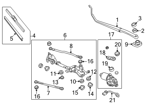 2014 Honda Insight Wiper & Washer Components Harness Assy., FR. Wiper Motor Diagram for 76510-TM8-A01