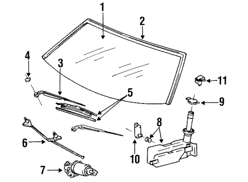 1991 Toyota MR2 Windshield Glass, Wiper Components, Reveal Moldings Motor Assy, Windshield Wiper Diagram for 85070-17100