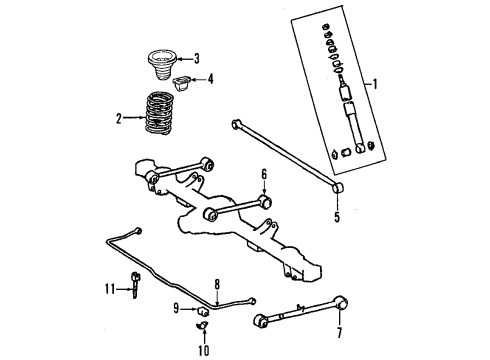 2001 Toyota Sequoia Rear Suspension Components, Lower Control Arm, Upper Control Arm, Stabilizer Bar Bushing Bracket Diagram for 48824-34040