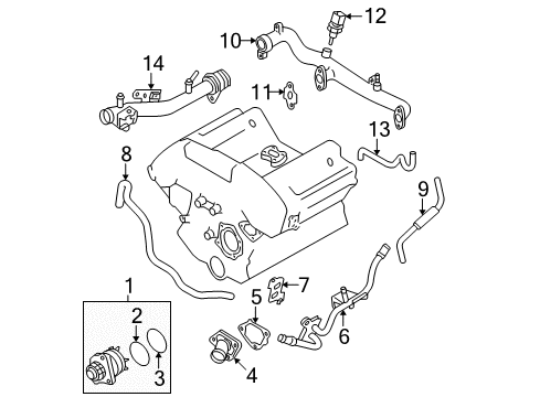 2011 Nissan Frontier Water Pump Hose Water Diagram for 14055-EA20A