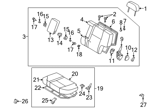 2002 Infiniti QX4 Rear Seat Components Cushion Assy-Rear Seat, LH Diagram for 88350-4W064