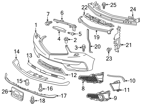 2020 Acura MDX Front Bumper Bar, Driver Side In. Garnish Cross Diagram for 71109-TZ5-A00