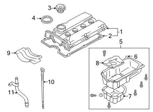 2006 Kia Optima Engine Parts, Mounts, Cylinder Head & Valves, Camshaft & Timing, Oil Pan, Oil Pump, Balance Shafts, Crankshaft & Bearings, Pistons, Rings & Bearings Pan Assembly-Engine Oil, Upper Diagram for 21521-38054