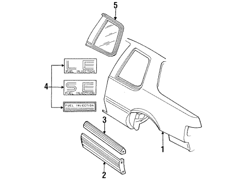 1987 Pontiac Grand Am Quarter Panel & Components, Glass, Exterior Trim Pkt Asm-Fuel Tank Filler *Black Diagram for 20526977