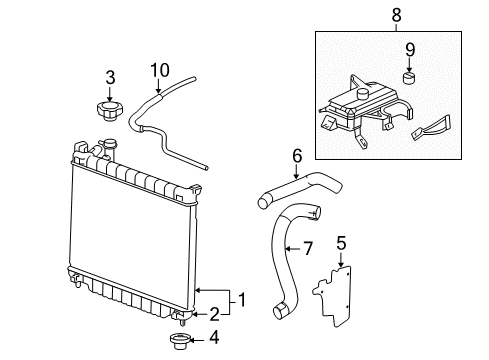 2009 Saab 9-7x Radiator & Components Tank Kit, Radiator Outlet Diagram for 89022555