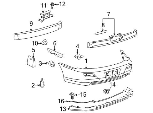 2007 Toyota Solara Rear Bumper Bumper Cover Support Diagram for 52156-AA010