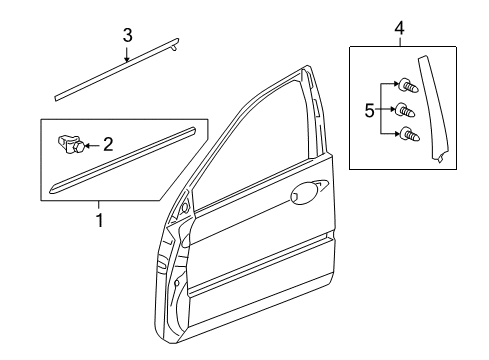 2007 Acura RL Exterior Trim - Front Door Clip, Door Center Molding Diagram for 75306-SJA-A01