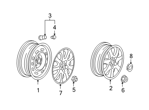 2005 Kia Sedona Wheels, Covers & Trim Hubcap Wheel Cover Diagram for 1K53A37170