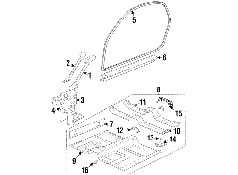 1999 Saturn SC1 Hinge Pillar, Rocker, Floor & Rails Weatherstrip Diagram for 21160137