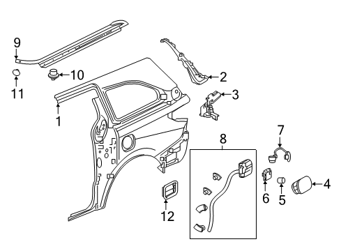 2021 Honda Odyssey Fuel Door Cover, R. Center Rail Diagram for 72545-THR-A00