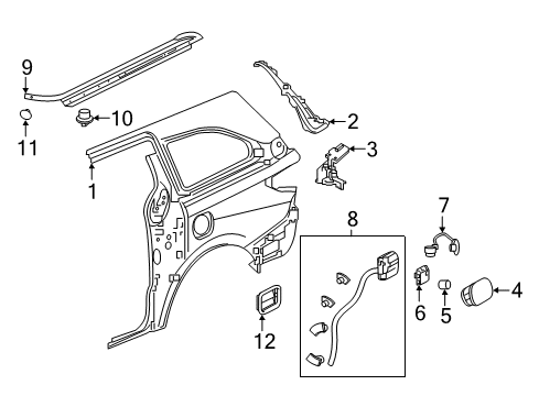 2021 Honda Odyssey Fuel Door Lid, Fuel Filler Diagram for 63910-THR-A01ZZ