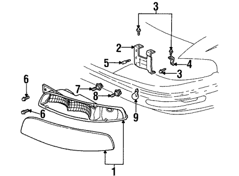 1997 Buick LeSabre Headlamps Headlight Assembly (W/ Corner Lamp) Diagram for 16525997