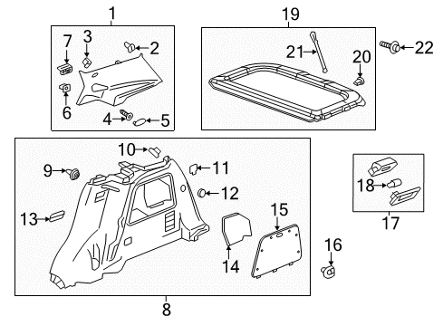 2022 Buick Encore Interior Trim - Quarter Panels Luggage Cover Pivot Diagram for 95129884