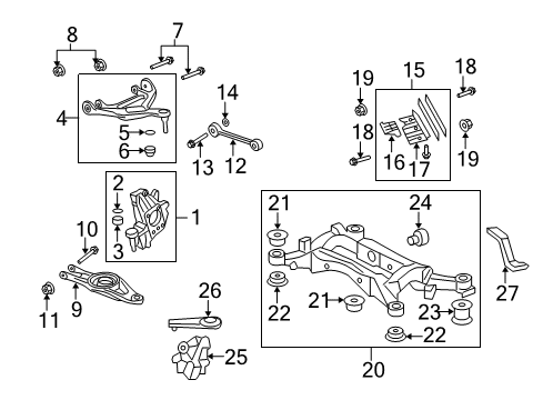 2006 Acura RL Rear Suspension Components, Lower Control Arm, Upper Control Arm, Stabilizer Bar Rubber, Rear Sub-Frame Mounting (Upper) (Front ) Diagram for 50361-SJA-A00