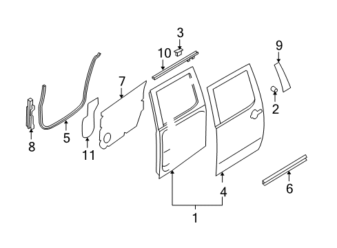 2005 Nissan Titan Rear Door Sash Assy-Rear Door, Rear RH Diagram for 82216-8S500