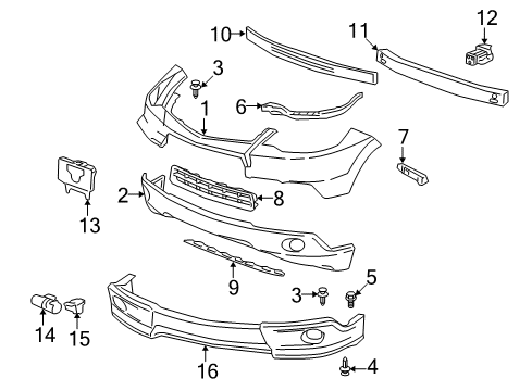 2008 Acura RDX Bumper & Components, Exterior Trim Extension, Left Front Bumper Beam Diagram for 71185-STK-A00ZZ