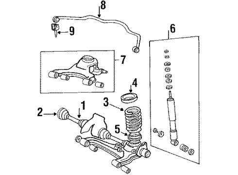 1987 Toyota Cressida Rear Suspension Components, Lower Control Arm, Upper Control Arm, Stabilizer Bar Arm Sub-Assembly, Rear Sus Diagram for 48707-22917