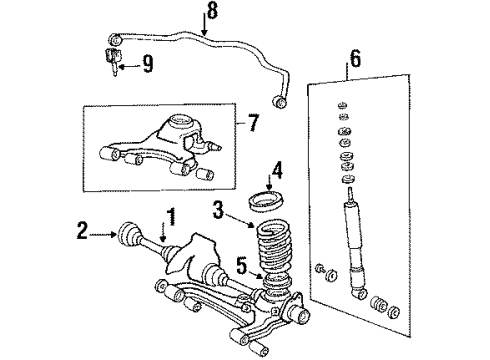 1987 Toyota Cressida Rear Suspension Components, Lower Control Arm, Upper Control Arm, Stabilizer Bar Shaft Assembly, Rear Drive Diagram for 42340-24020