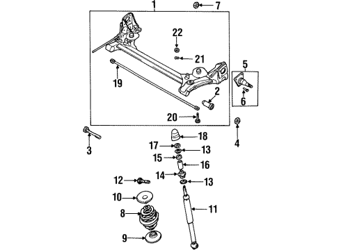 2002 Daewoo Lanos Rear Suspension Components, Stabilizer Bar & Components Insulator, Rear Spring Upper Diagram for 90305263