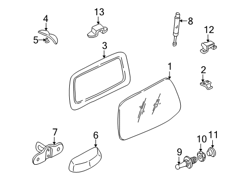 2004 Hyundai Santa Fe Lift Gate - Glass & Hardware Hinge Assembly-Tail Gate Glass, RH Diagram for 87160-26000