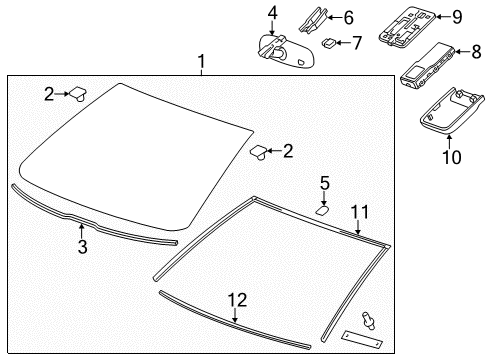 2012 Chevrolet Volt Windshield Glass, Reveal Moldings Mount Plate Diagram for 22807140