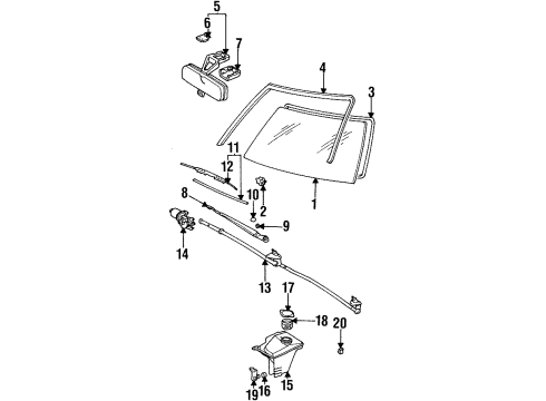 1996 Toyota Corolla Wiper & Washer Components Mirror Inside Spring Diagram for 74372-30030