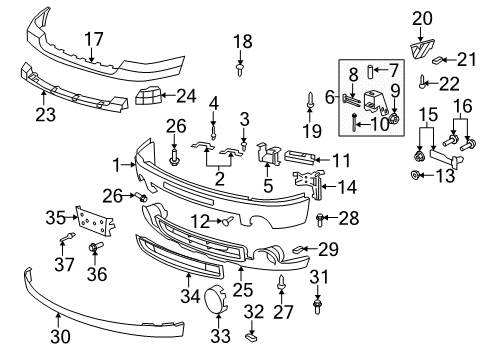 2007 GMC Sierra 2500 HD Front Bumper Horn Bolt Diagram for 11570136