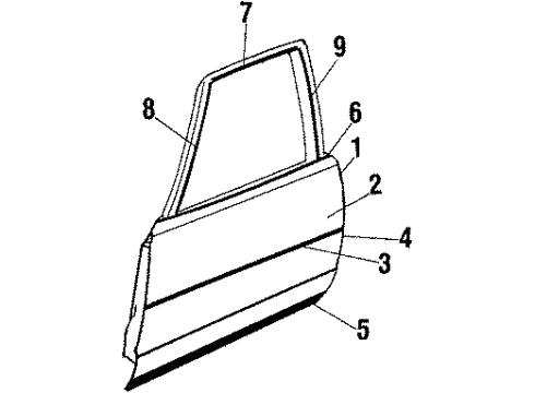 1986 Oldsmobile Cutlass Salon Brake Components Molding, Front Side Door Edge Guard Diagram for 20213230