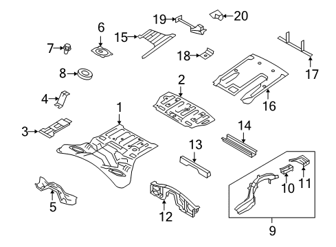 2018 Nissan GT-R Rear Body - Floor & Rails Plate-Bolt Diagram for 74528-JF00A