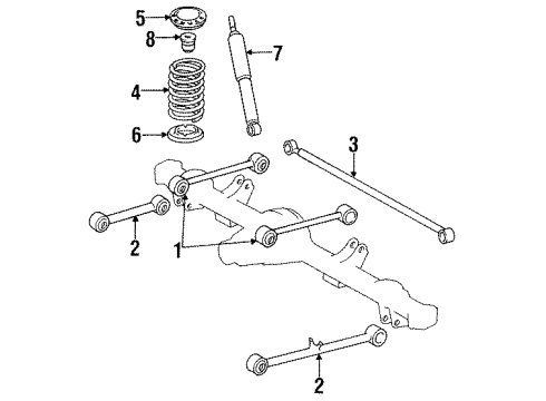 1985 Toyota Van Rear Suspension Components, Lower Control Arm, Upper Control Arm, Stabilizer Bar Upper Insulator Diagram for 48257-28011