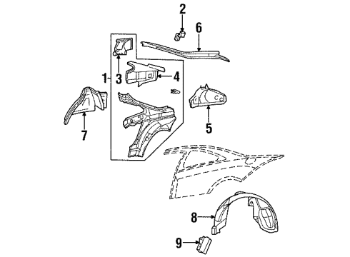 2002 Mercury Cougar Inner Structure - Quarter Panel Wheelhouse Liner Diagram for F8RZ-63278B40-AA