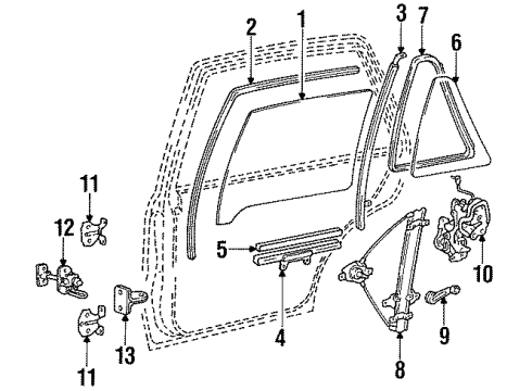 1993 Hyundai Excel Rear Door - Glass & Hardware Grip Assembly-Rear Door Glass, RH Diagram for 83422-24000