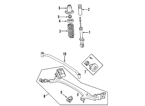 2001 Toyota Prius Rear Axle, Stabilizer Bar, Suspension Components Bar, Stabilizer, Rear Diagram for 48812-47010