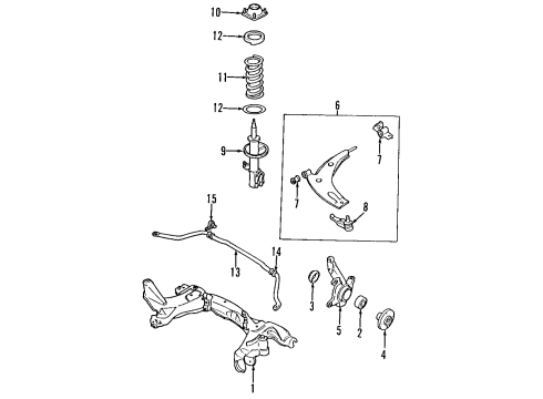 1995 Kia Sephia Front Suspension Components, Lower Control Arm, Stabilizer Bar Knuckle, Right Diagram for 0K20133021C